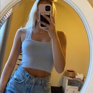 Hollister ribbed square neck cropped periwinkle tank top